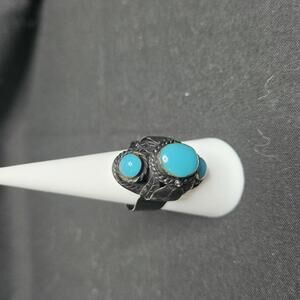 Taxco Mexico 925 Turquoise Poison Ring EJD Adjustable Sterling Bypass Vintage